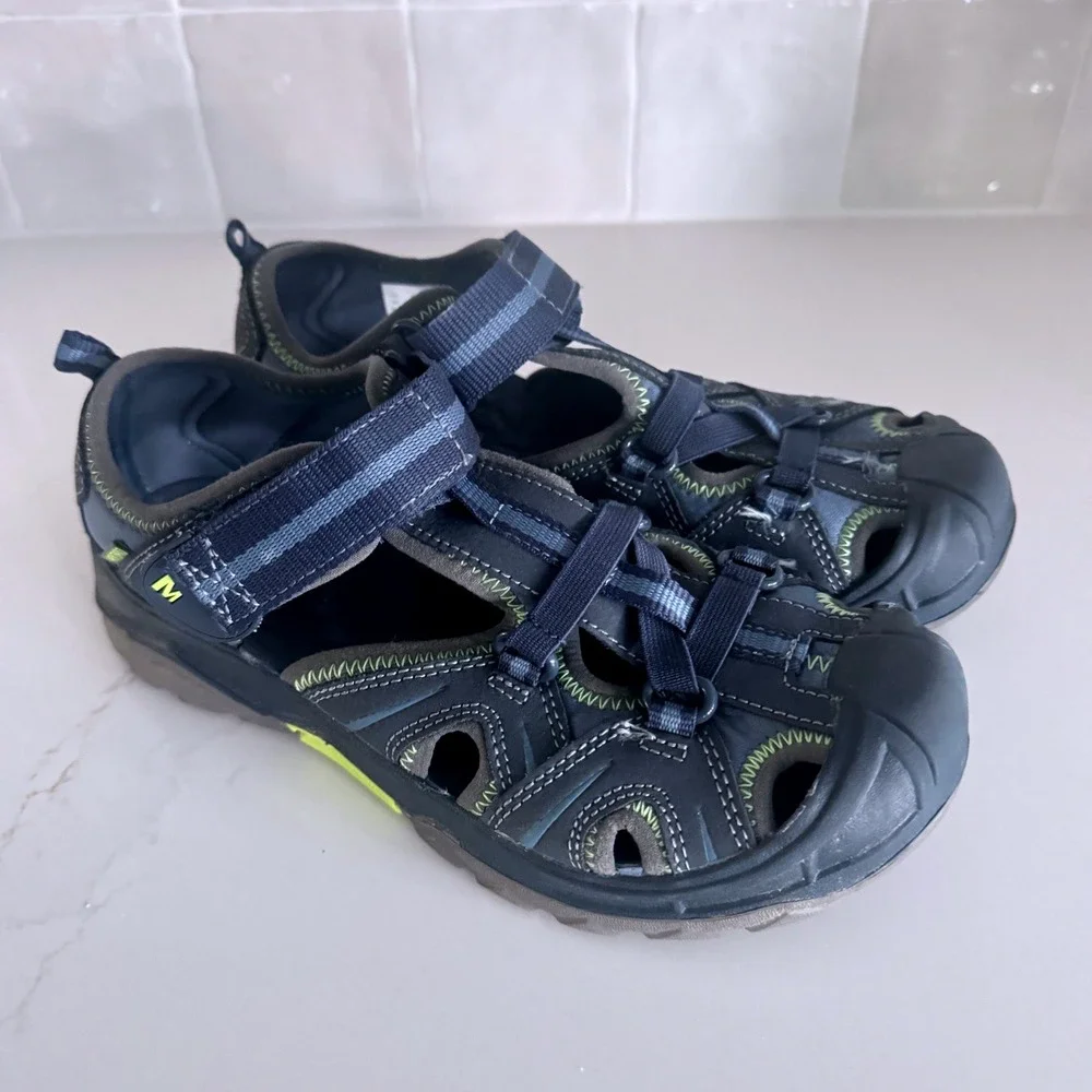 Merrell Hydro Hiker Sandal Kids Boys 4W Navy Blue Leather Water Shoes Athletic